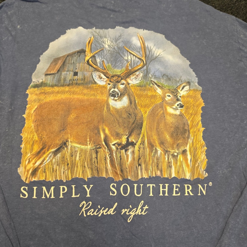 Simply Southern Mens Blue Acid Wash Deer Graphic Long Sleeve T-Shirt Size M